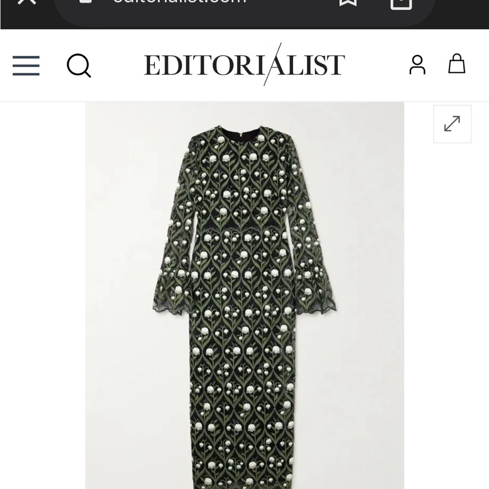 Agua Bendita Green and White Long Sleeve Dress